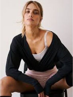 FP Movement Black Wrap-Style Long Sleeve Top